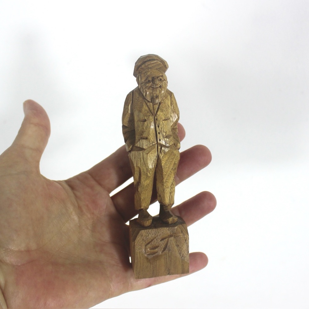 Vintage Hand Carved Wood Gentleman, French Canadian Folk Art, Figurine Signed ET